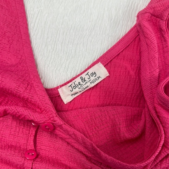 Pink Ruched Crop Tank Top with Tie Front - Picture 2 of 5